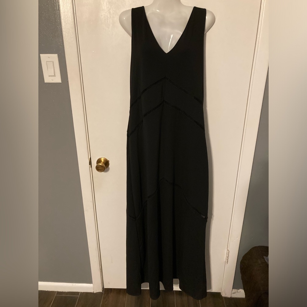 Banana Republic black soft ponte maxi dress with ladder lace Sz 14